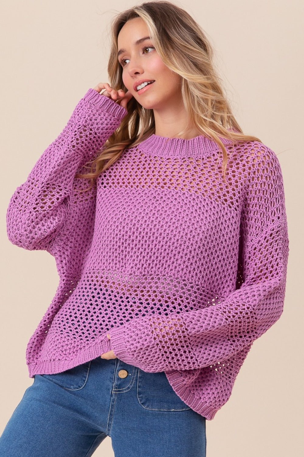 BiBi Openwork Long Sleeve Knit Top - Runway Regalia