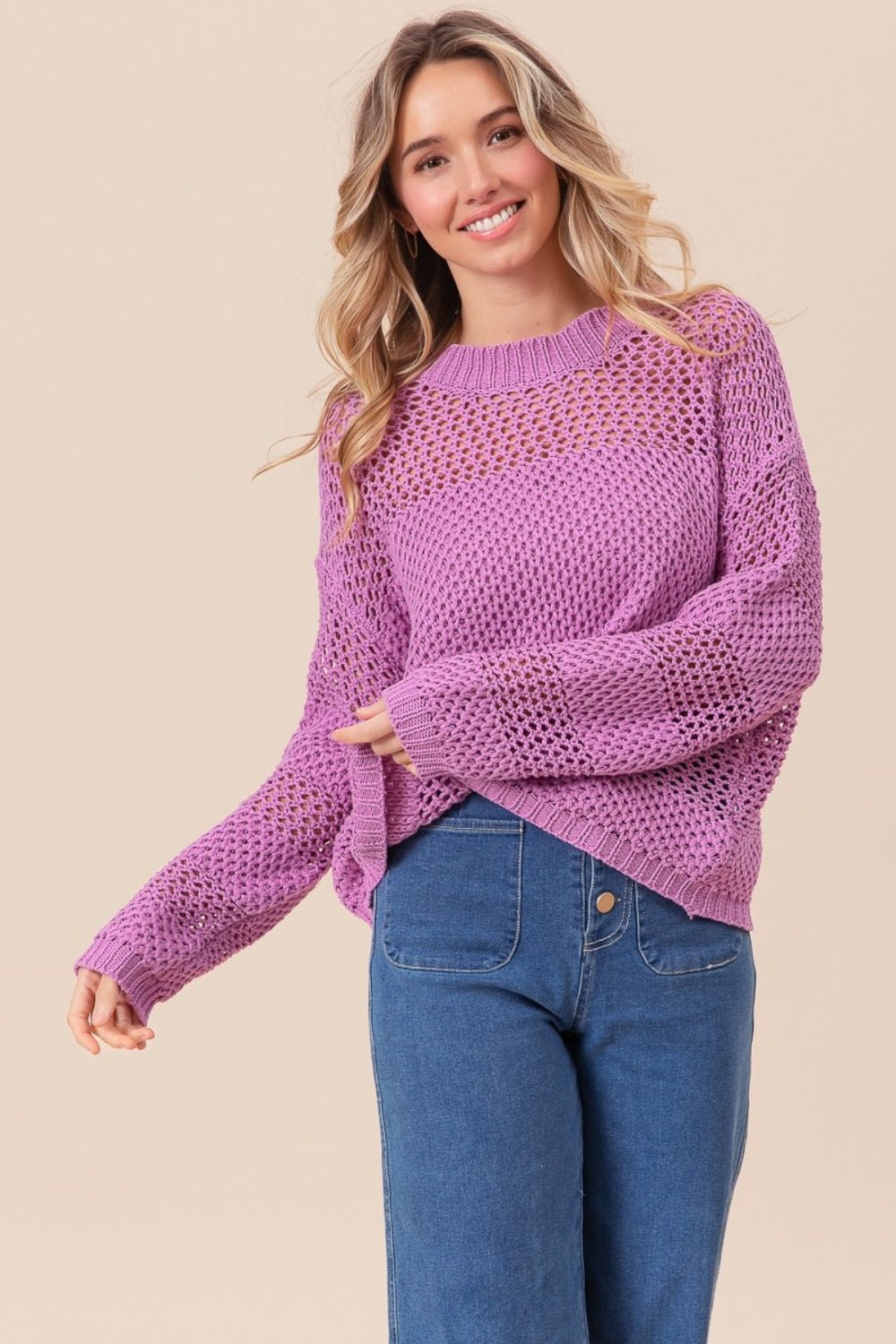 BiBi Openwork Long Sleeve Knit Top - Runway Regalia