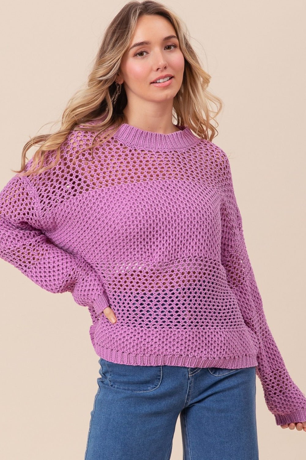 BiBi Openwork Long Sleeve Knit Top - Runway Regalia