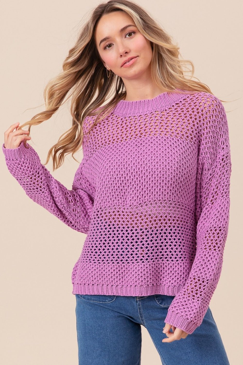 BiBi Openwork Long Sleeve Knit Top - Runway Regalia