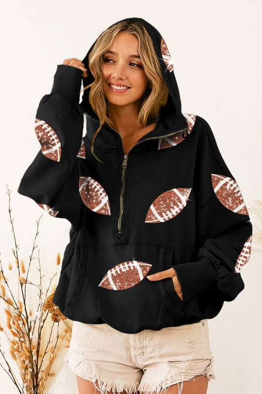 BiBi Sequin Football Half Zip Hoodie - Runway Regalia