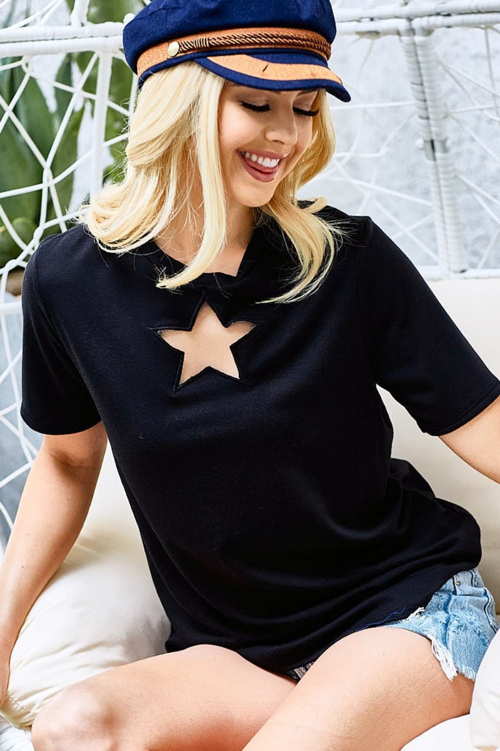 BiBi Star Cutout Short Sleeve T-Shirt - Runway Regalia