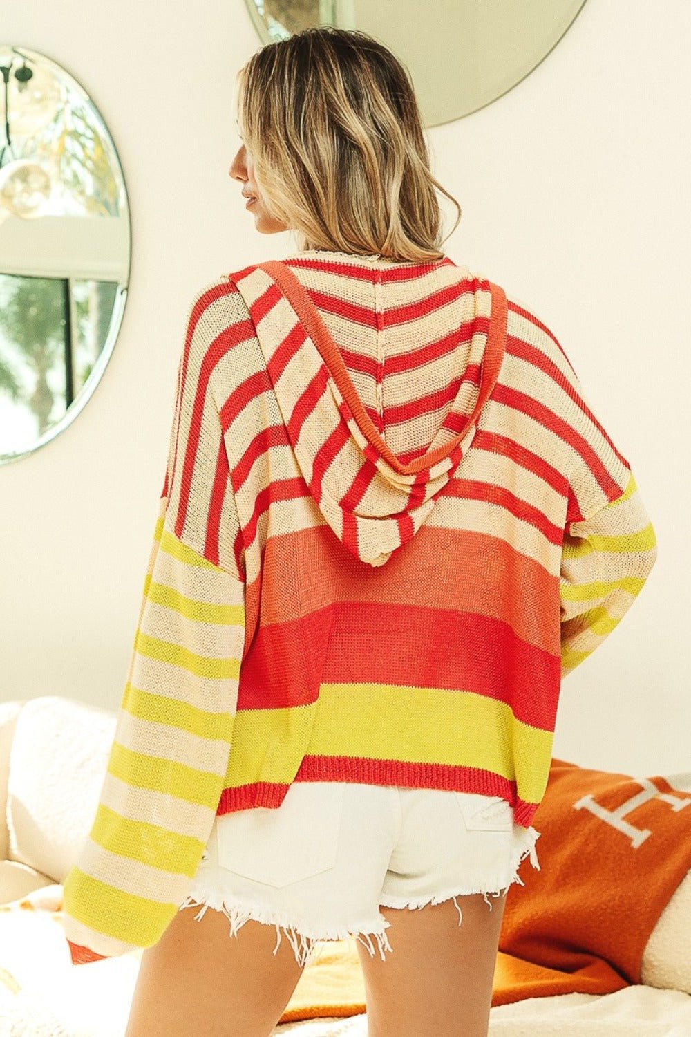 BiBi Striped Color Block Hooded Knit Top - Runway Regalia