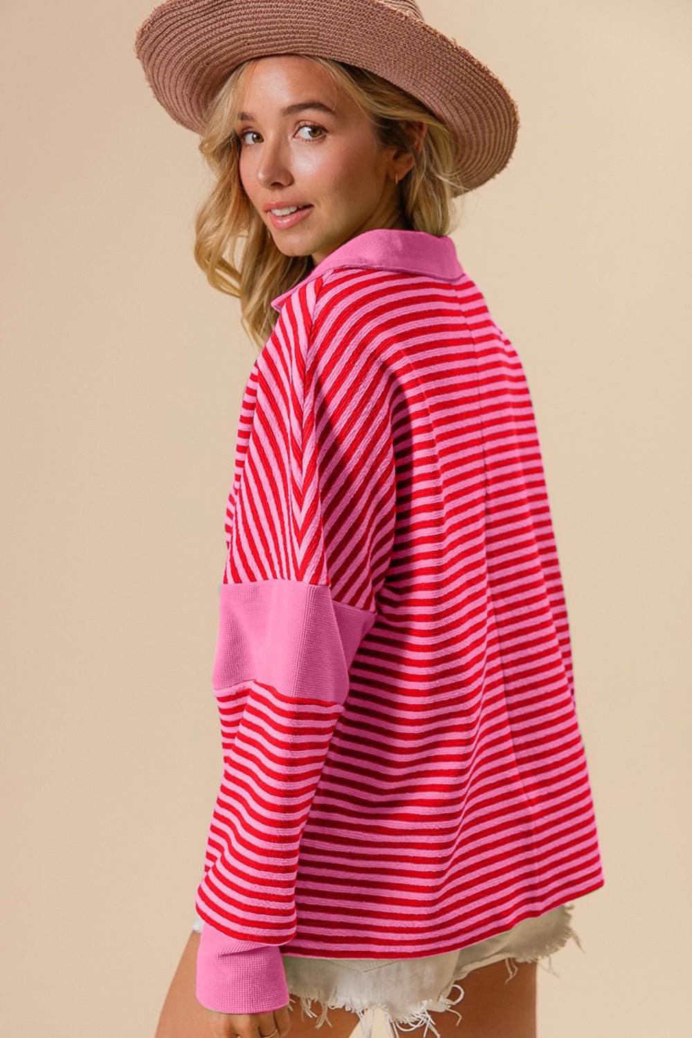 BiBi Striped Contrast Long Sleeve Knit Top - Runway Regalia