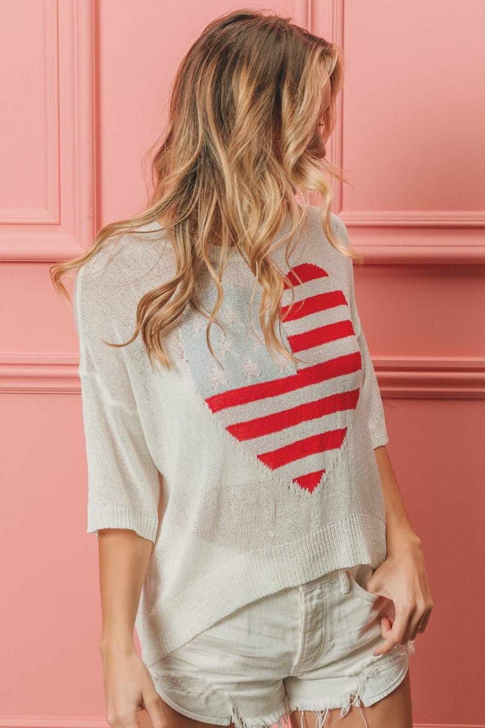 BiBi Striped Heart Contrast Knit Top - Runway Regalia