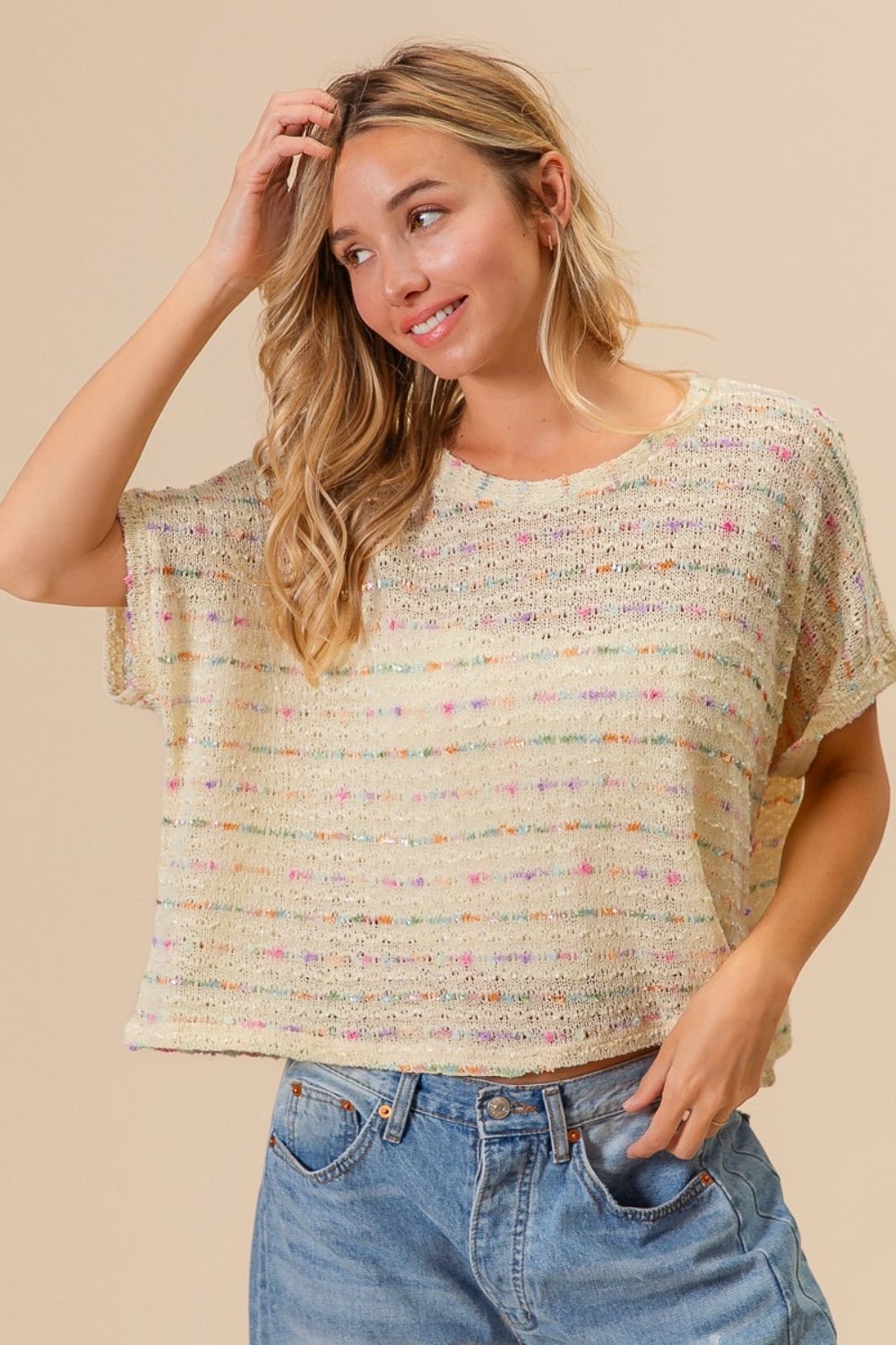 BiBi Striped Popcorn Knit Top - Runway Regalia