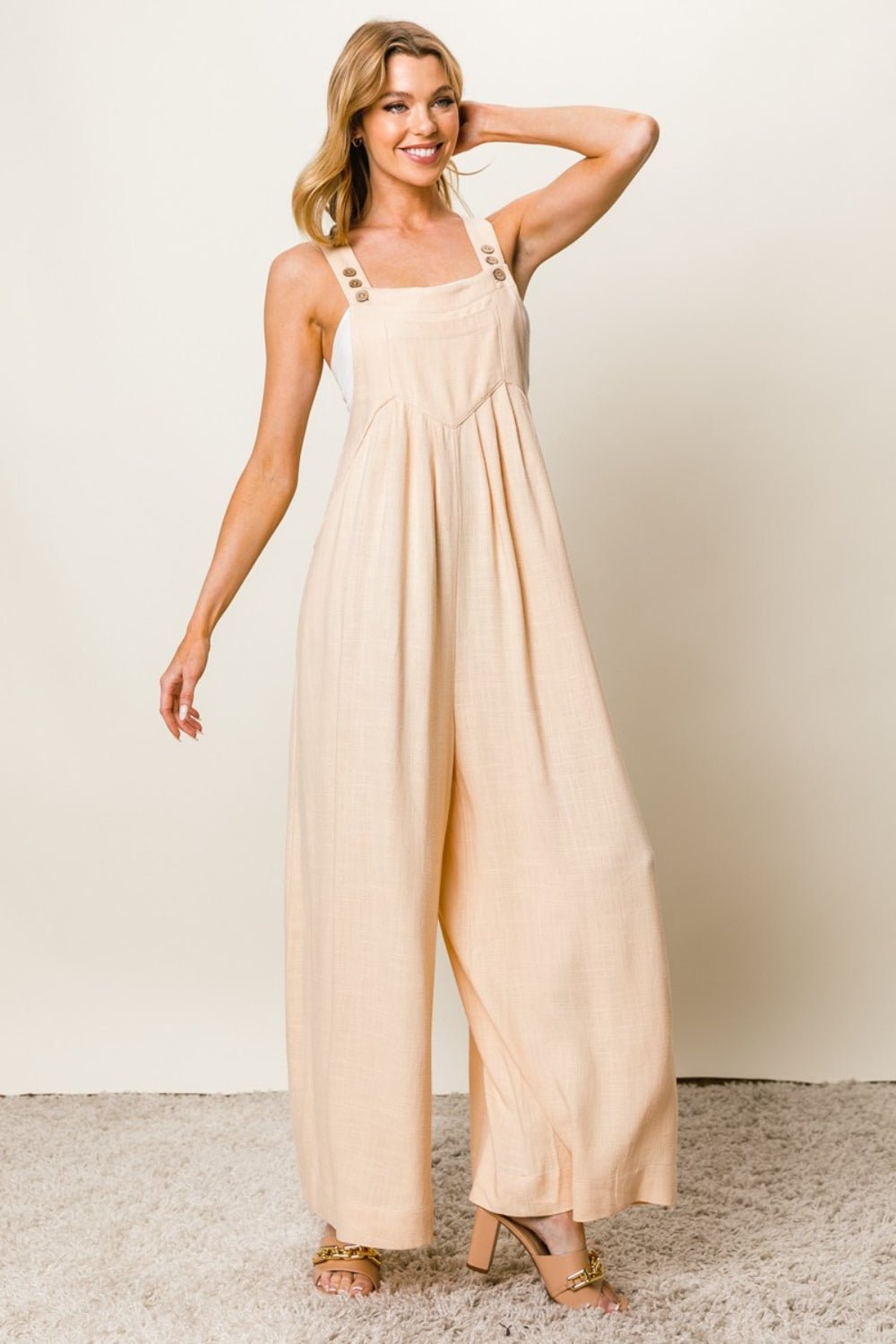 BiBi Texture Sleeveless Wide Leg Jumpsuit - Runway Regalia