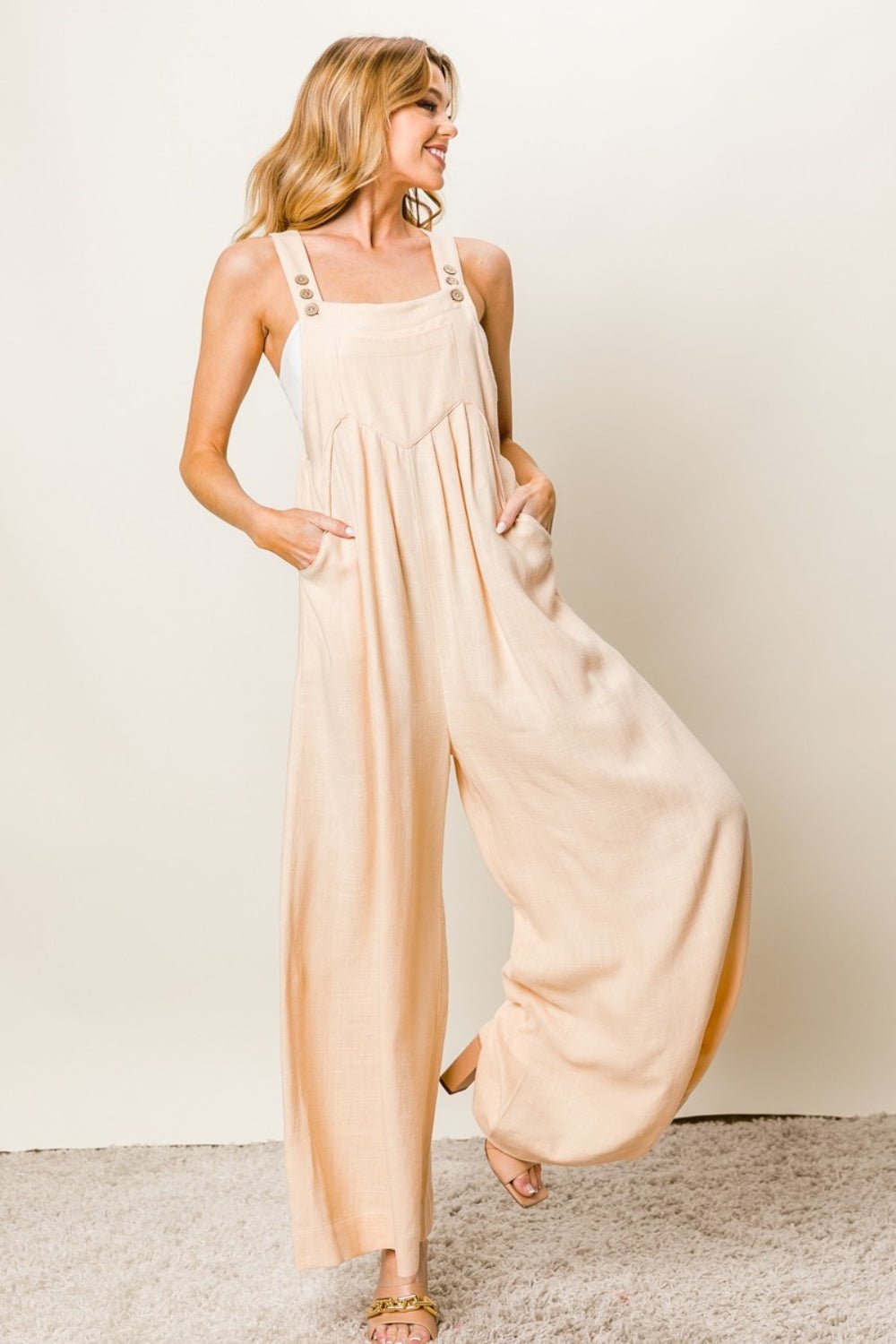 BiBi Texture Sleeveless Wide Leg Jumpsuit - Runway Regalia