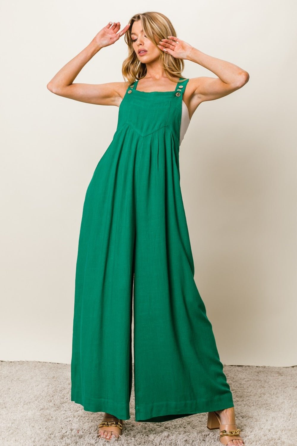 BiBi Texture Sleeveless Wide Leg Jumpsuit - Runway Regalia