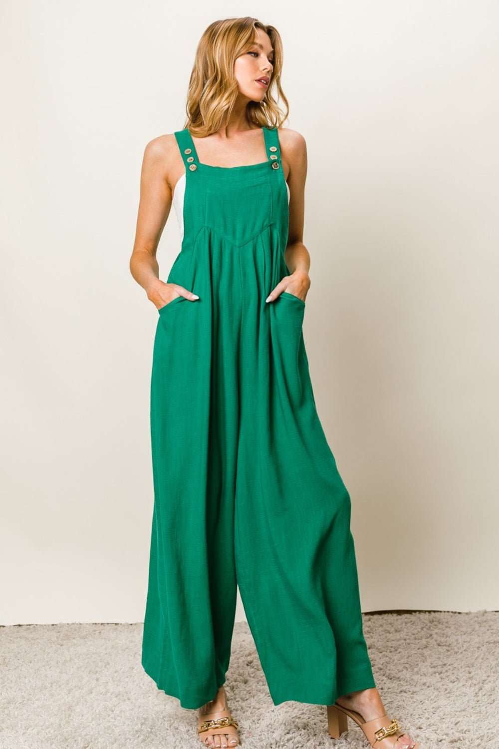 BiBi Texture Sleeveless Wide Leg Jumpsuit - Runway Regalia