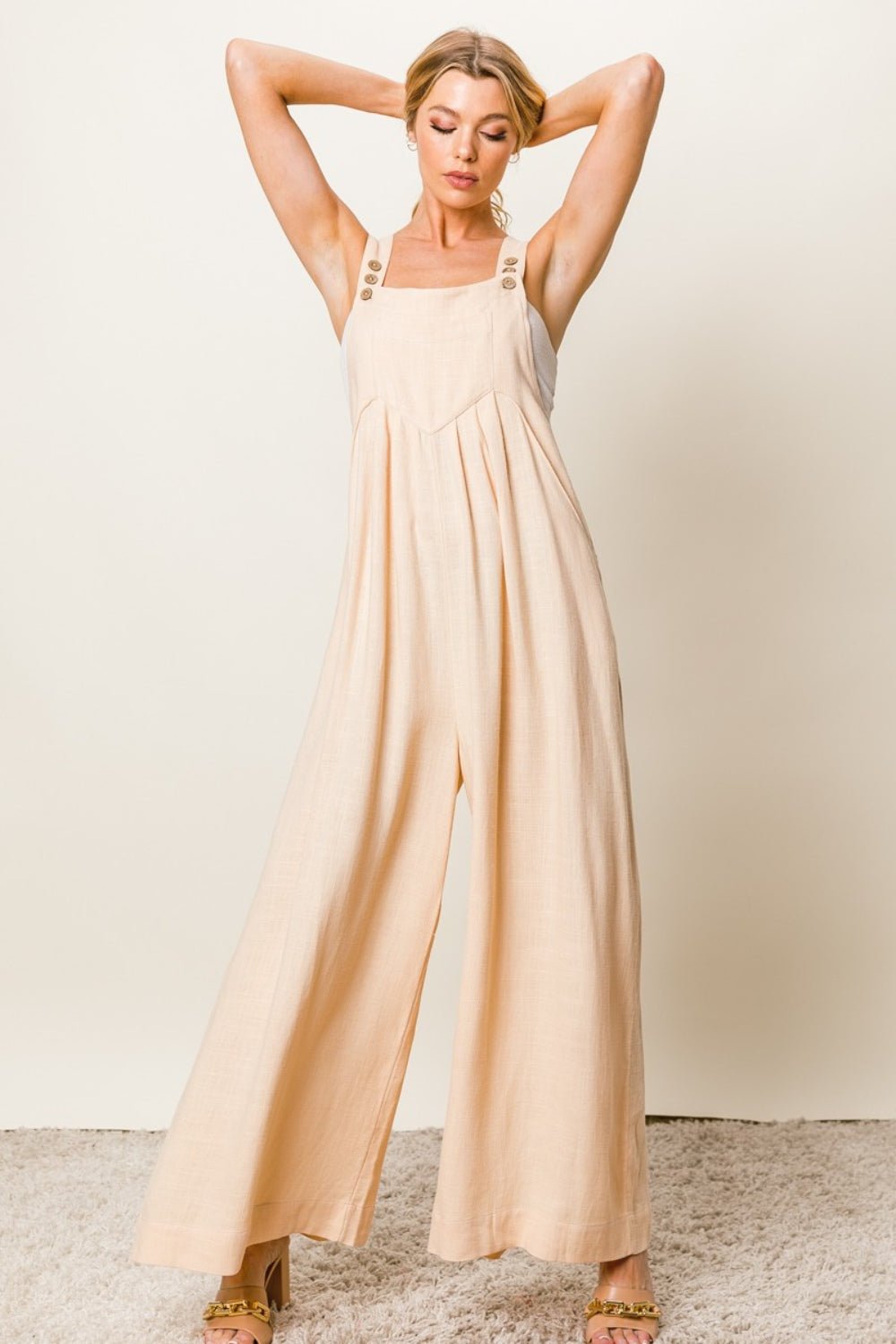 BiBi Texture Sleeveless Wide Leg Jumpsuit - Runway Regalia