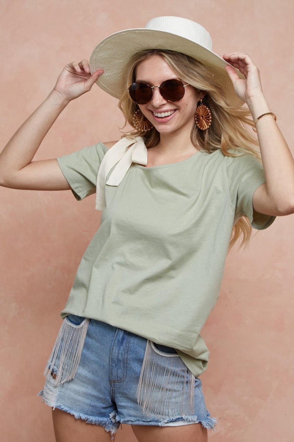 BiBi Tied Ribbon One Shoulder Short Sleeve T-Shirt - Runway Regalia