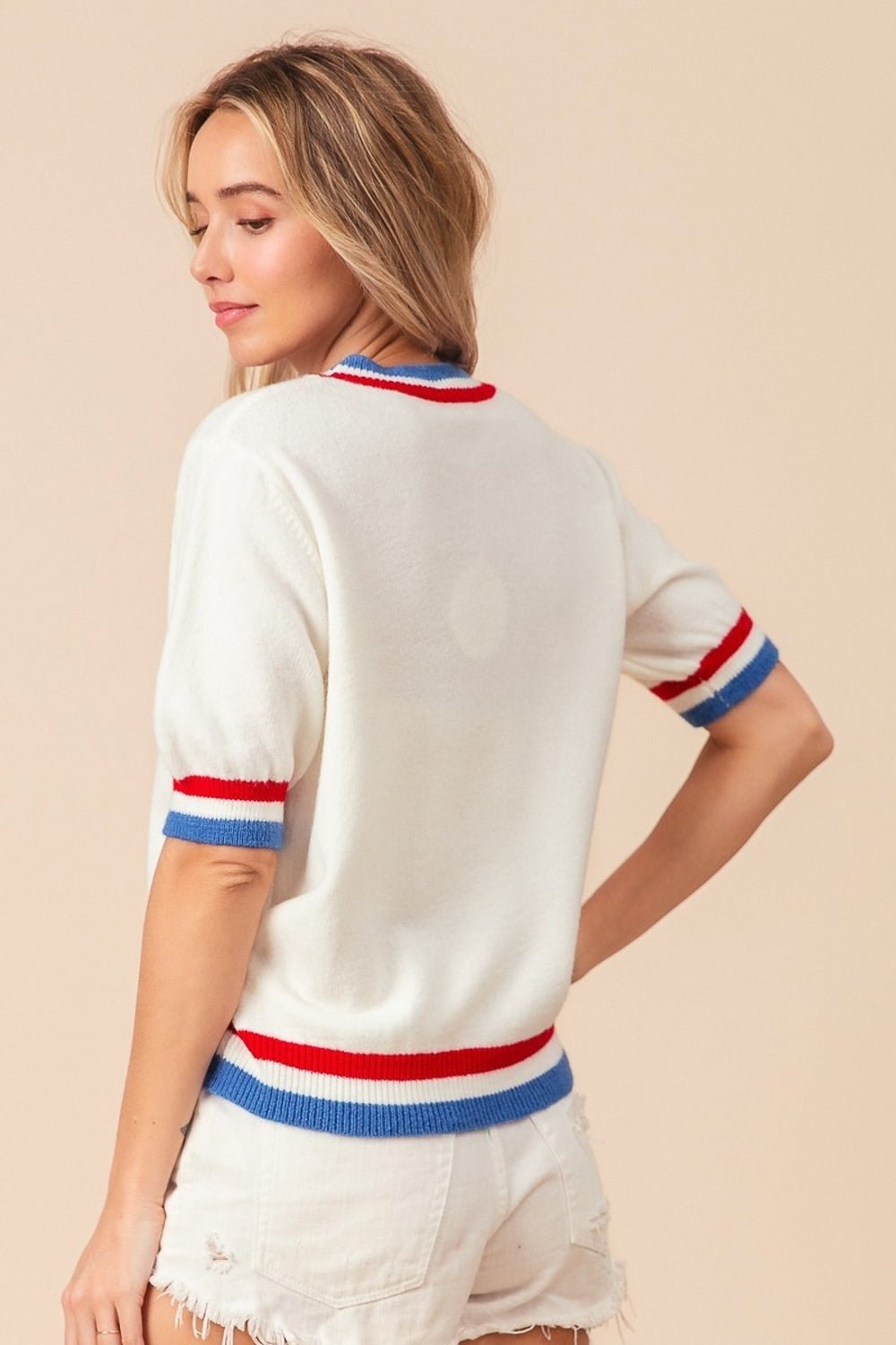 BiBi US Flag Theme Striped Heart Sweater - Runway Regalia