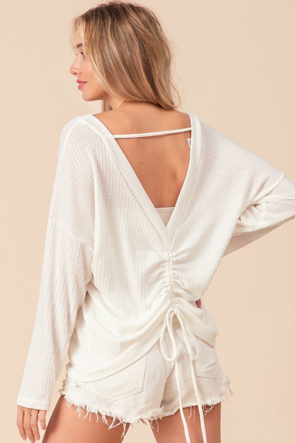 BiBi Waffled Backless Drawstring T-Shirt - Runway Regalia