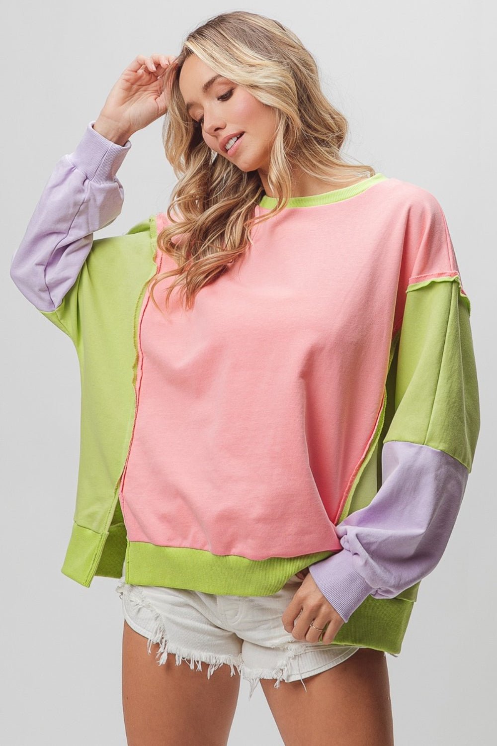 BiBi Washed Color Block Sweatshirt - Runway Regalia