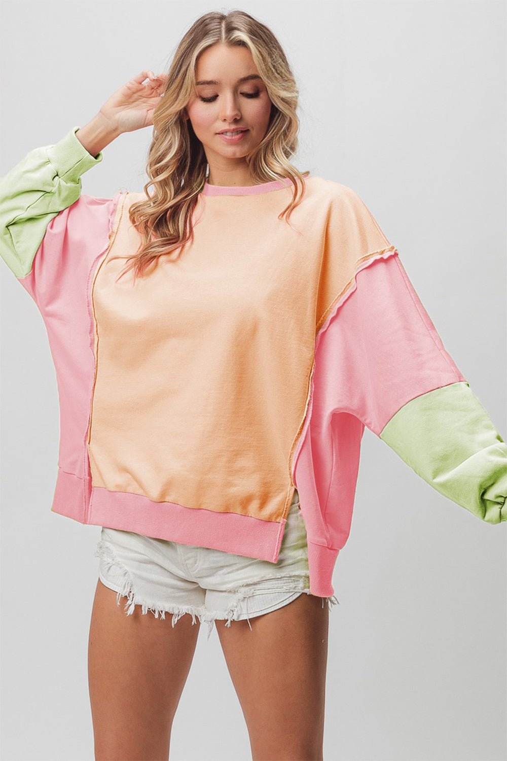 BiBi Washed Color Block Sweatshirt - Runway Regalia