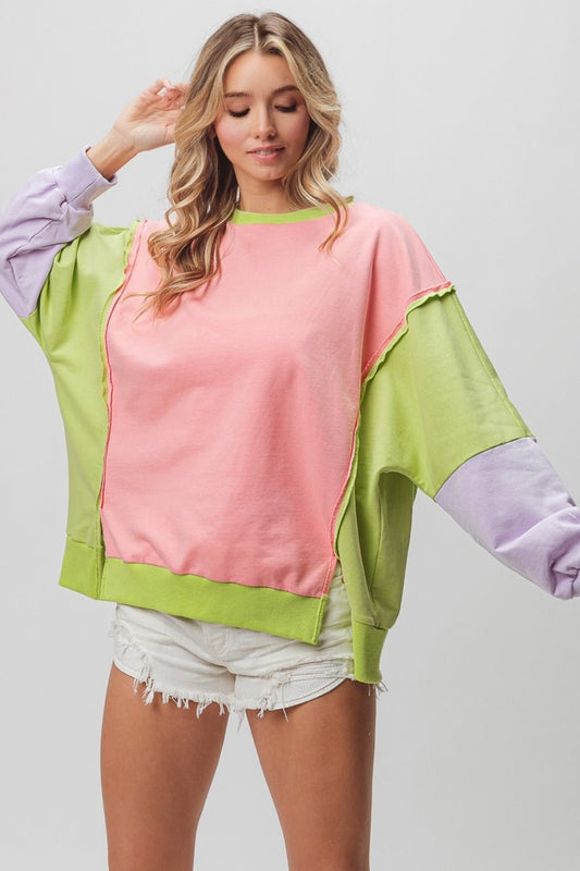 BiBi Washed Color Block Sweatshirt - Runway Regalia