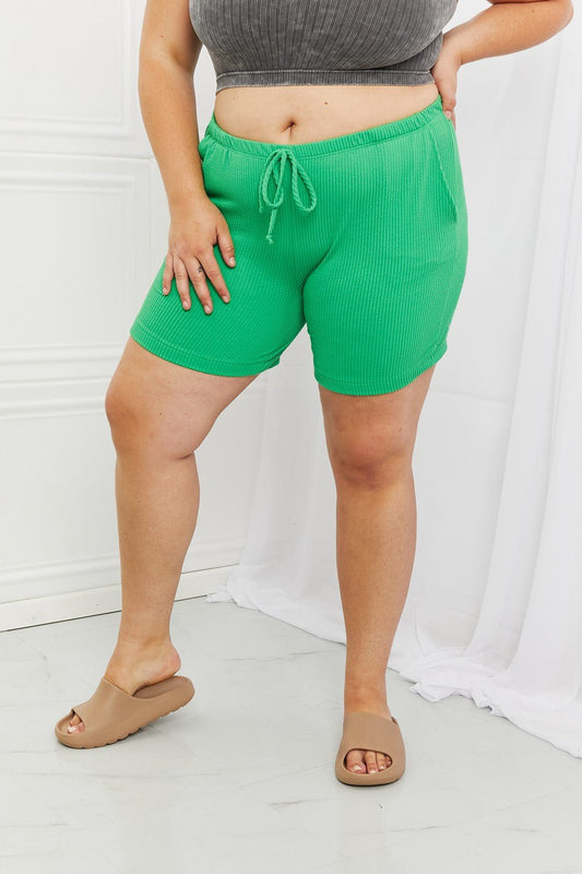 Blumin Apparel Too Good Full Size Ribbed Shorts in Green - Runway Regalia