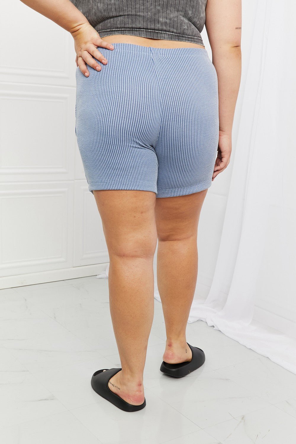 Blumin Apparel Too Good Full Size Ribbed Shorts in Misty Blue - Runway Regalia