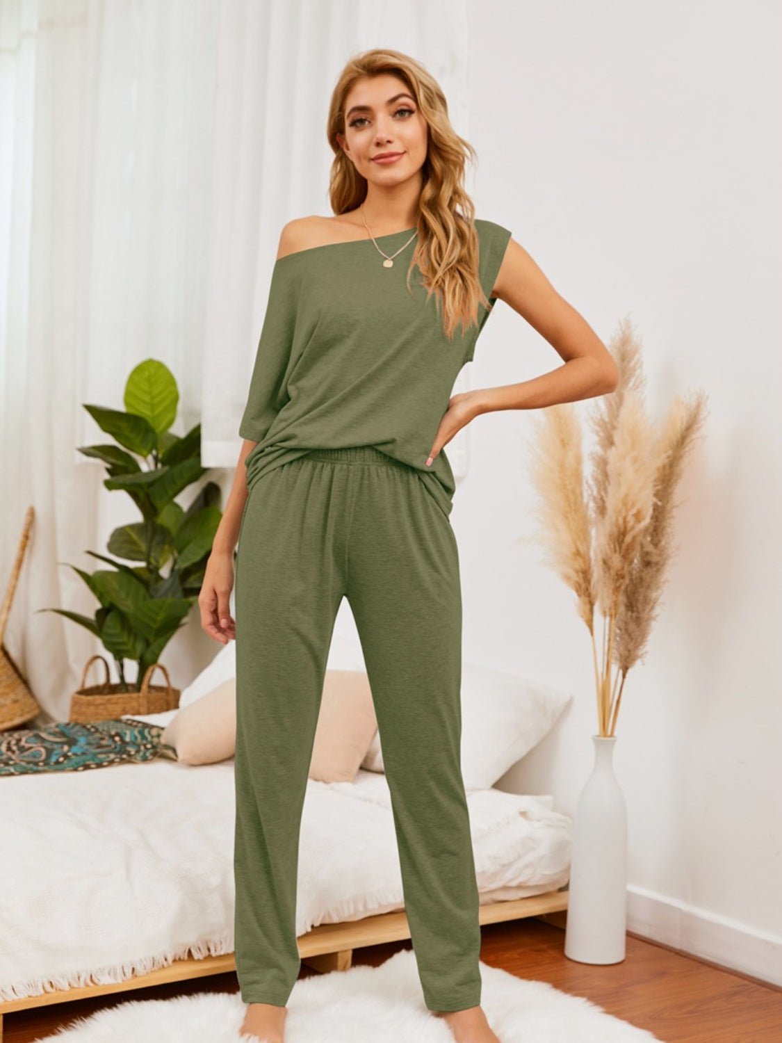 Boat Neck Top and Pants Lounge Set - Runway Regalia