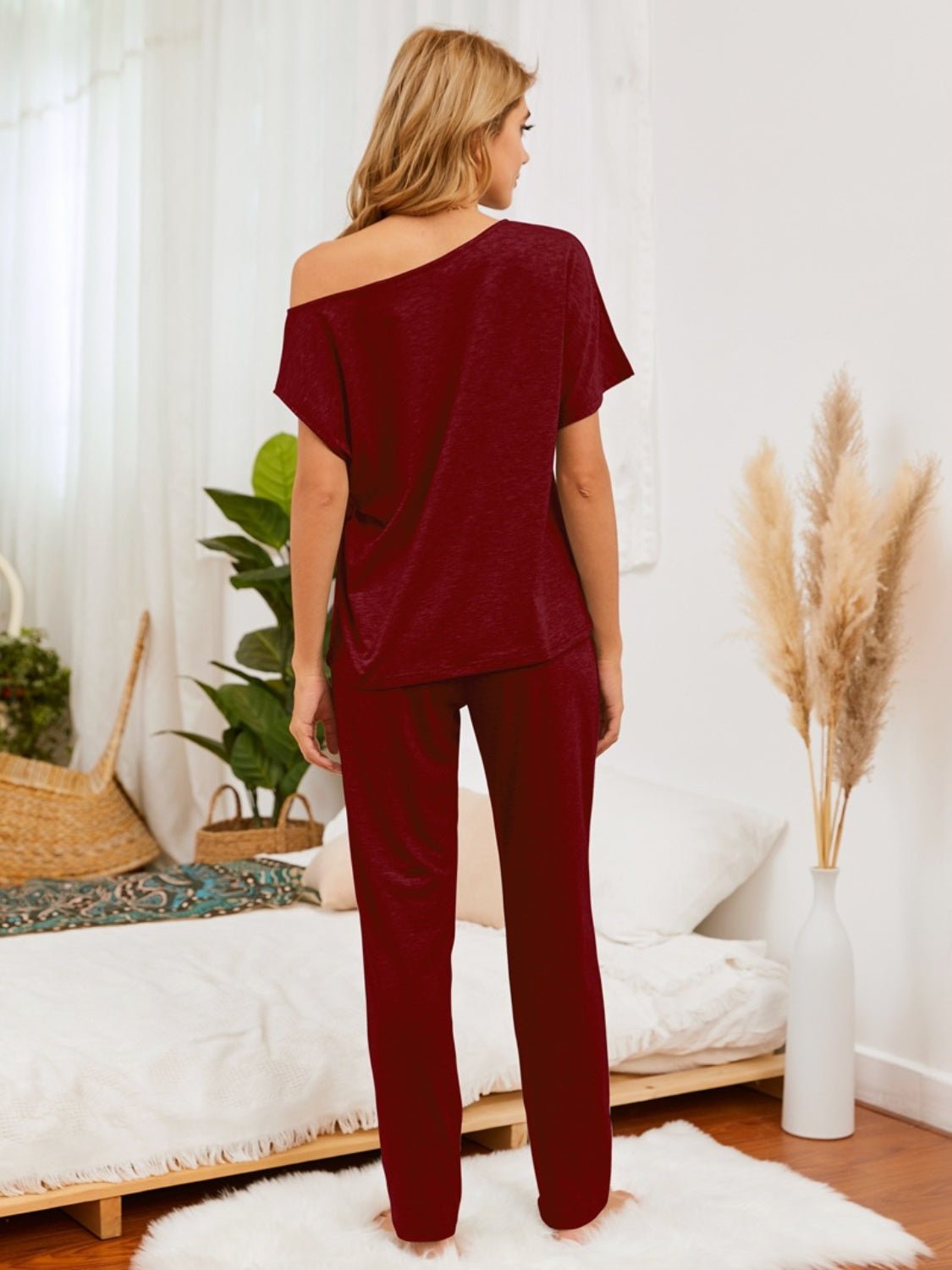 Boat Neck Top and Pants Lounge Set - Runway Regalia