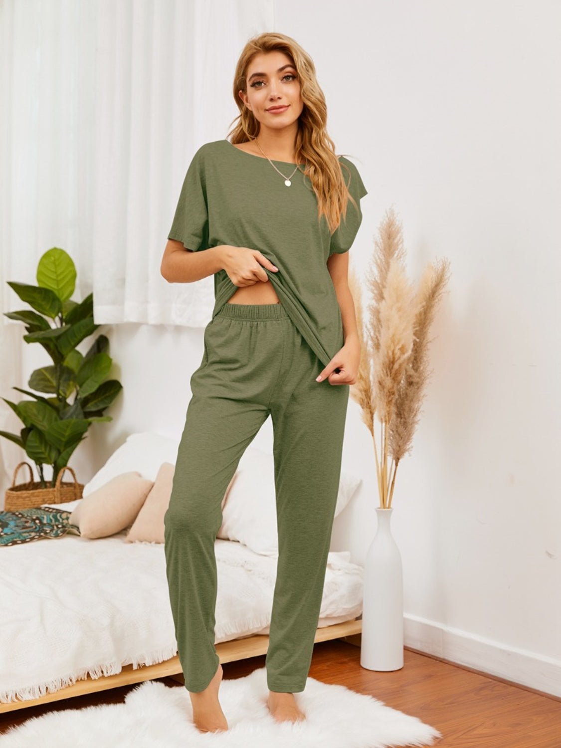 Boat Neck Top and Pants Lounge Set - Runway Regalia