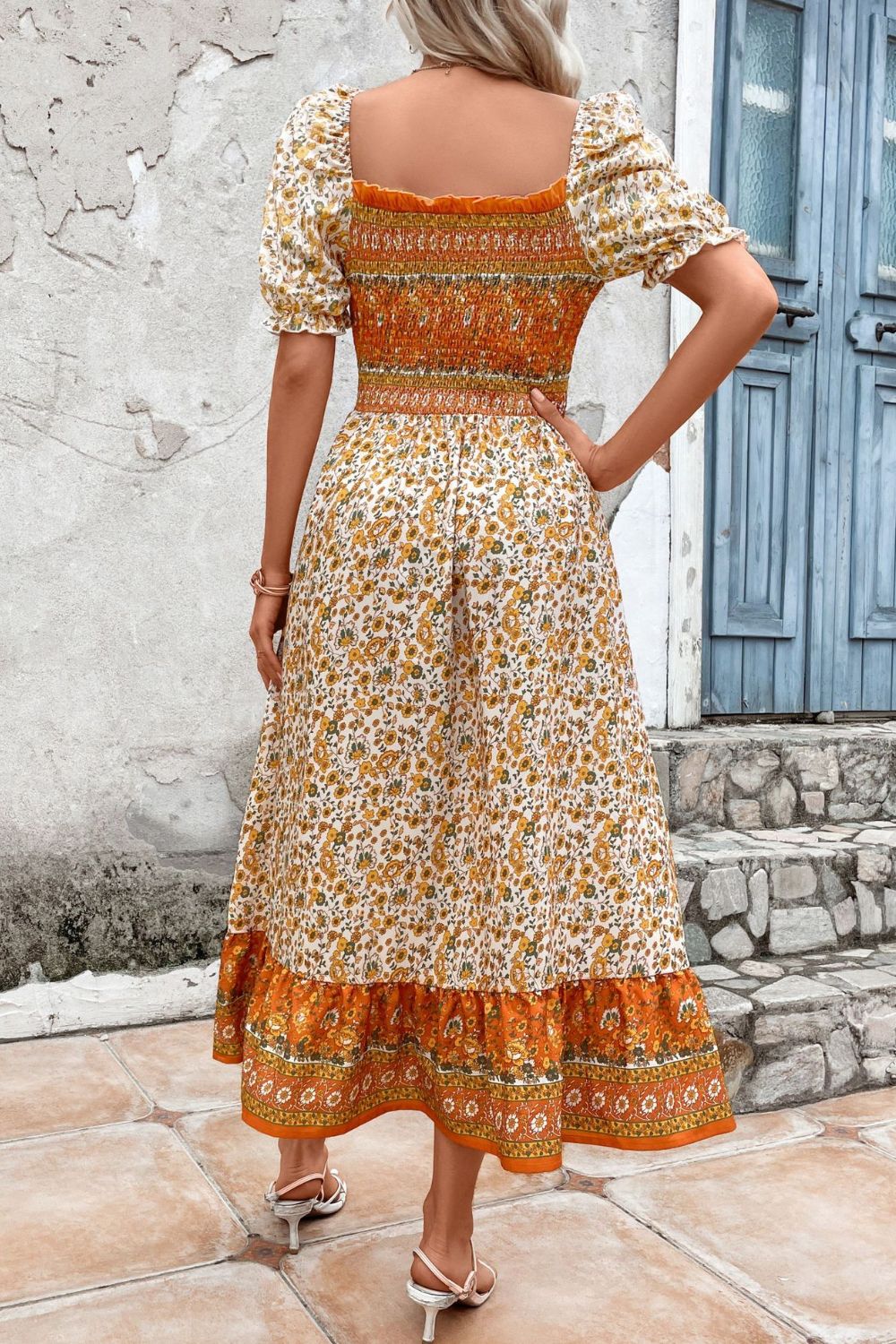 Bohemian Square Neck Puff Sleeve Dress - Runway Regalia