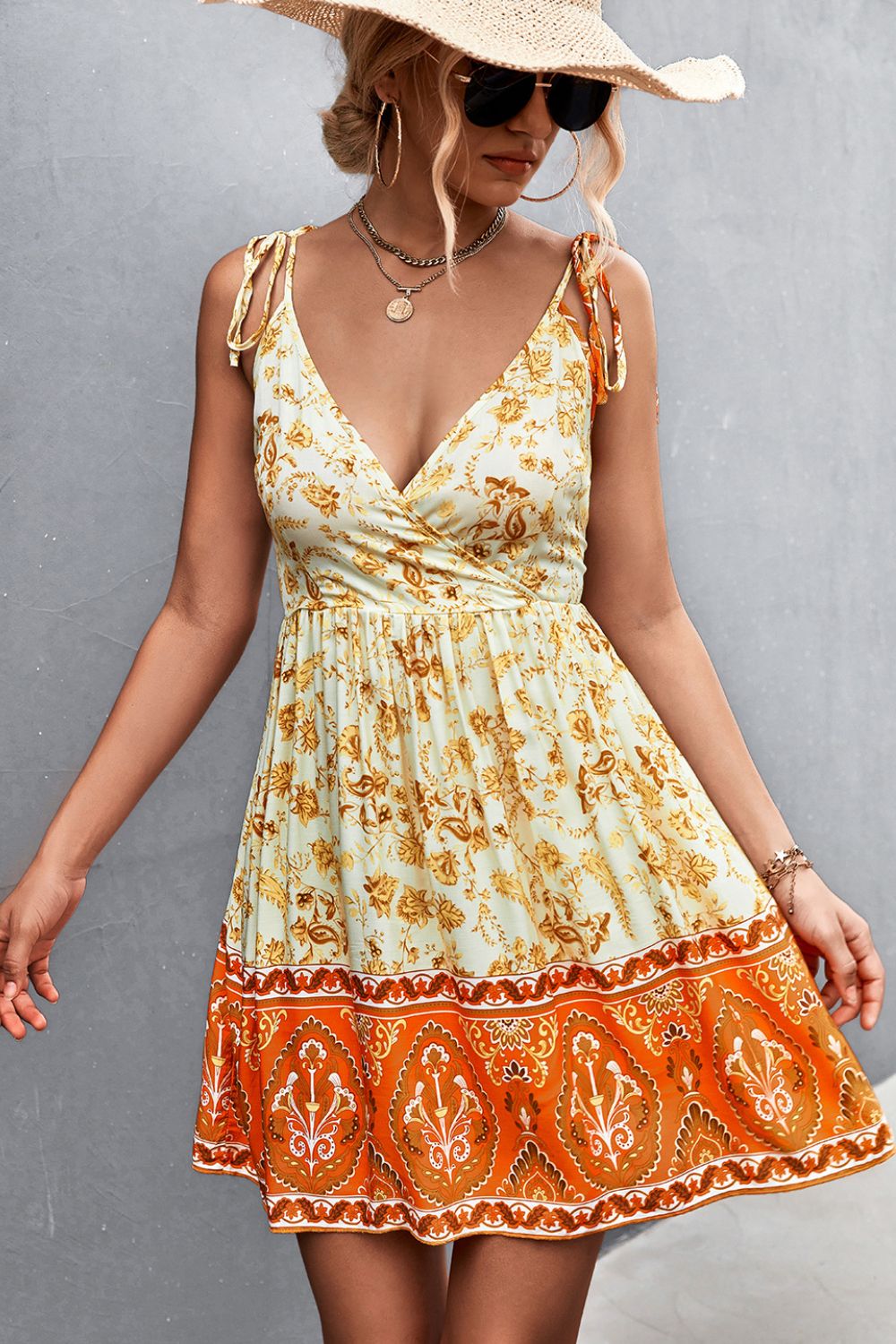 Bohemian Tie Shoulder Surplice Backless Dress - Runway Regalia