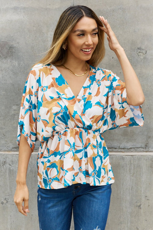 BOMBOM Floral Print Wrap Tunic Top - Runway Regalia