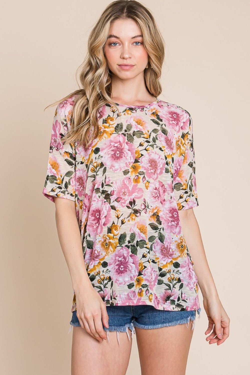 BOMBOM Floral Round Neck T-Shirt - Runway Regalia