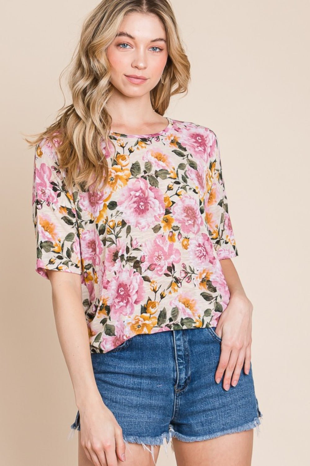 BOMBOM Floral Round Neck T-Shirt - Runway Regalia