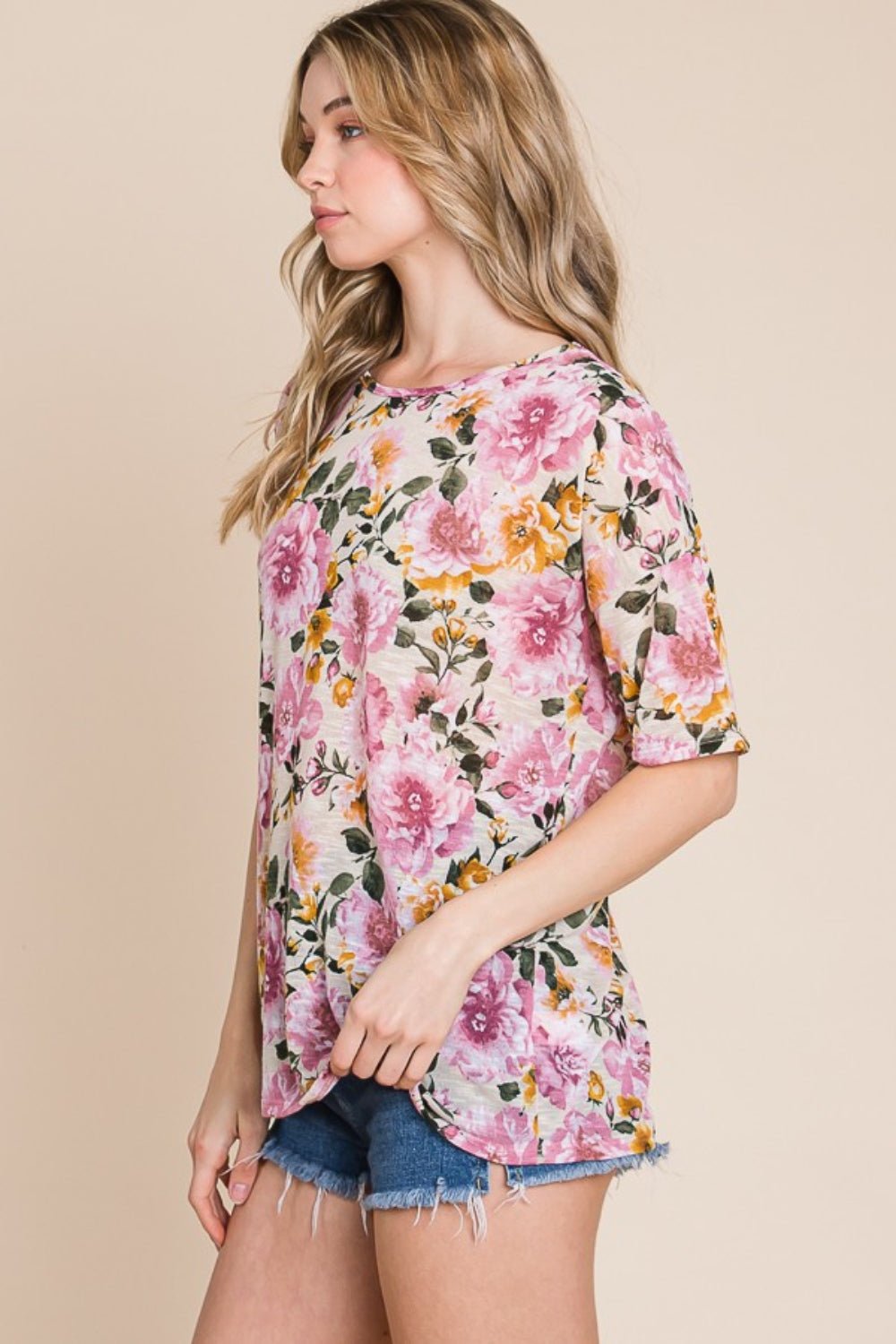 BOMBOM Floral Round Neck T-Shirt - Runway Regalia