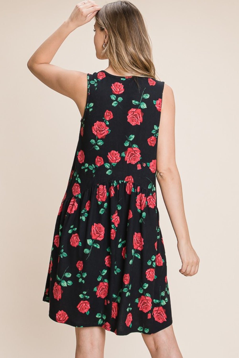 BOMBOM Floral Ruched Tank Dress - Runway Regalia