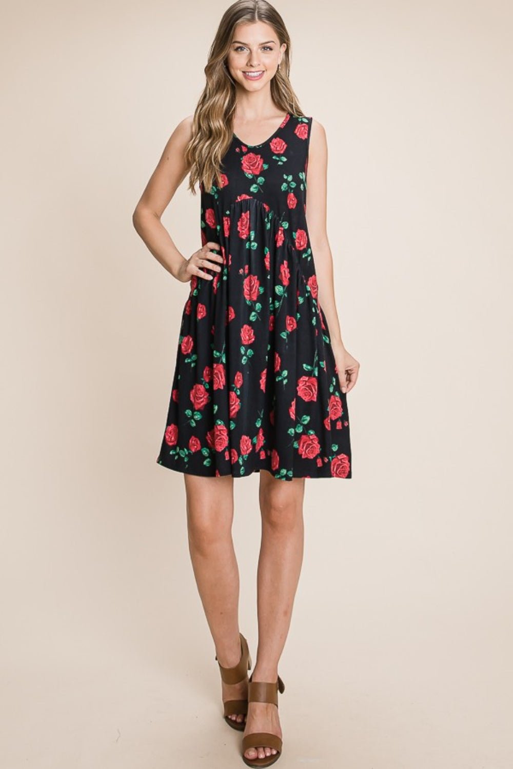 BOMBOM Floral Ruched Tank Dress - Runway Regalia