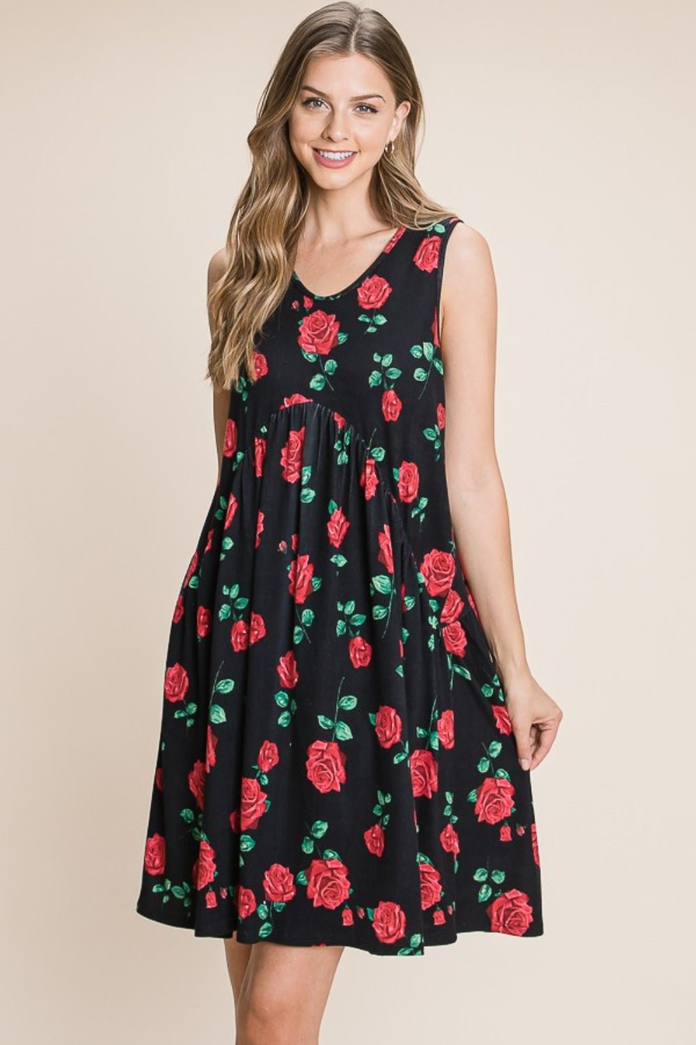 BOMBOM Floral Ruched Tank Dress - Runway Regalia