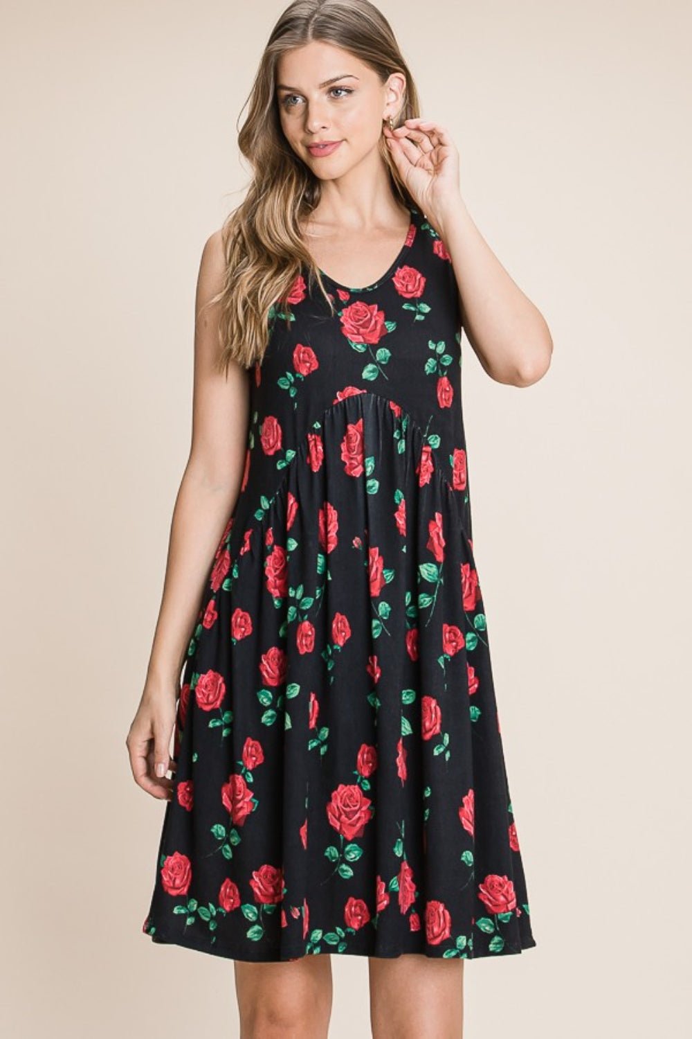 BOMBOM Floral Ruched Tank Dress - Runway Regalia