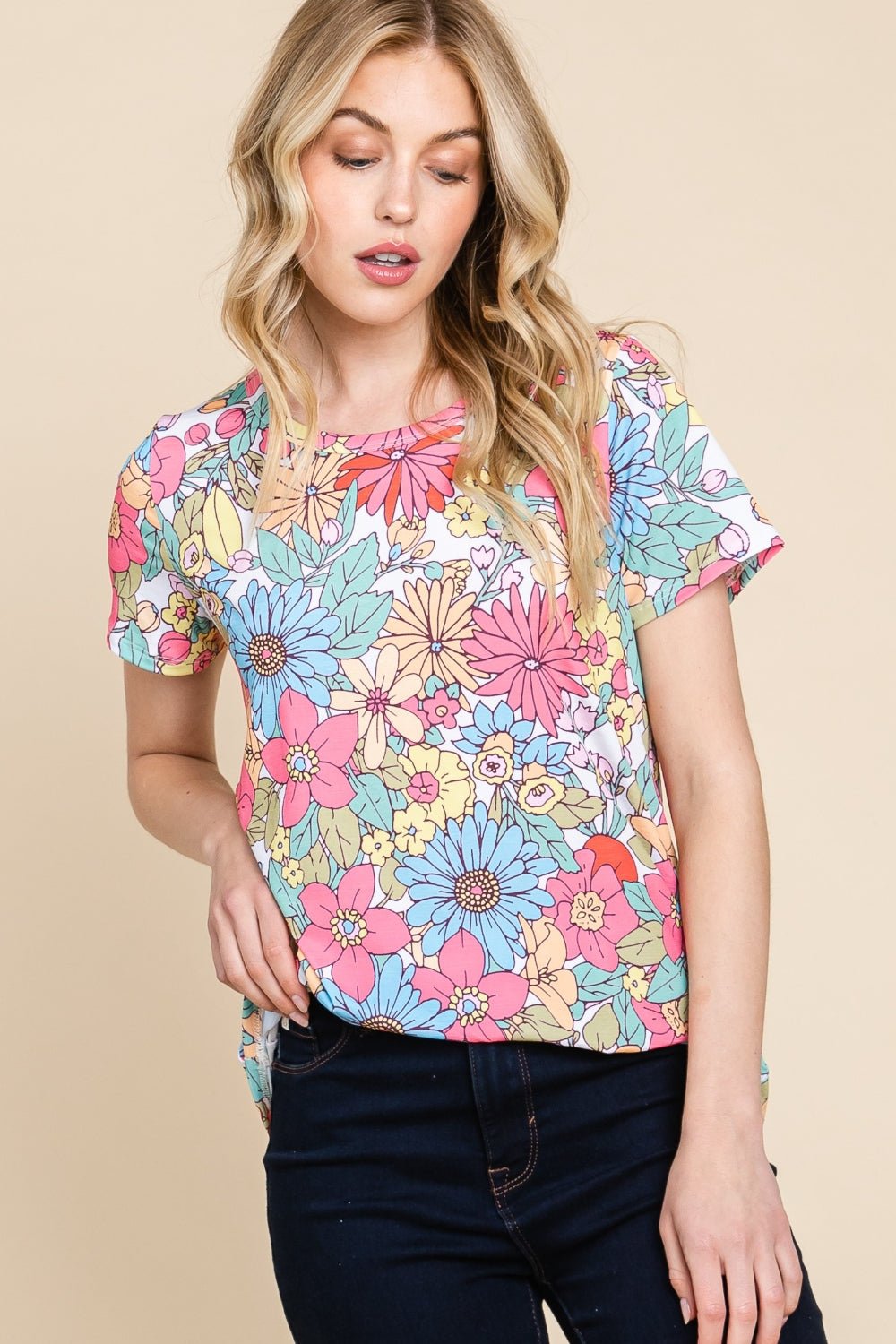 BOMBOM Floral Short Sleeve T-Shirt - Runway Regalia