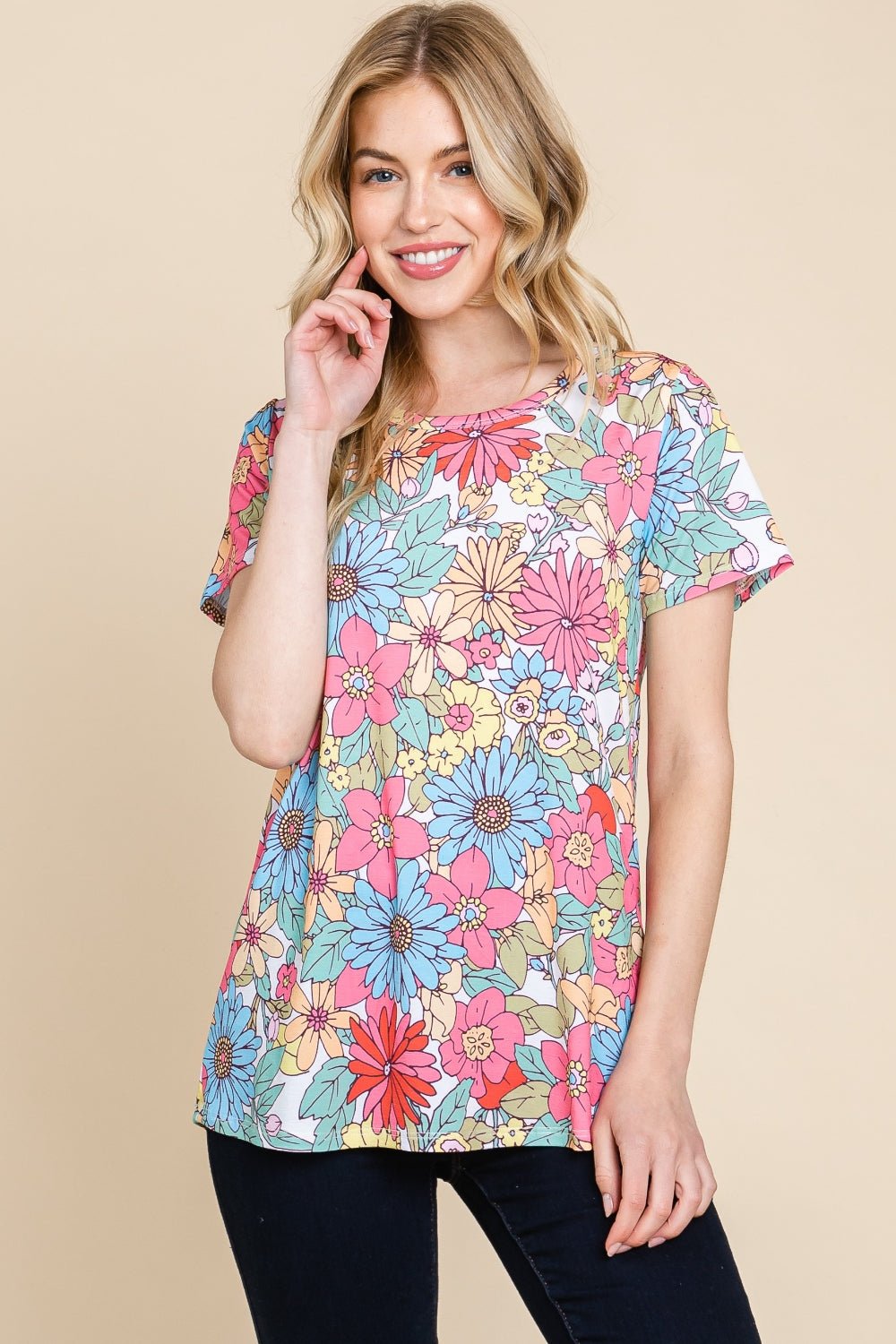 BOMBOM Floral Short Sleeve T-Shirt - Runway Regalia