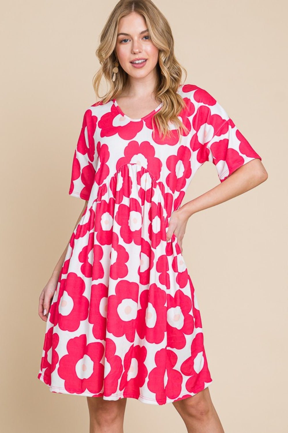 BOMBOM Flower Print Ruched Dress - Runway Regalia