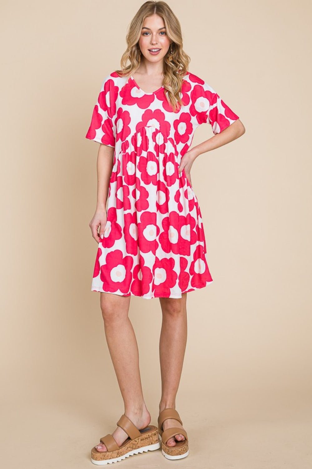 BOMBOM Flower Print Ruched Dress - Runway Regalia