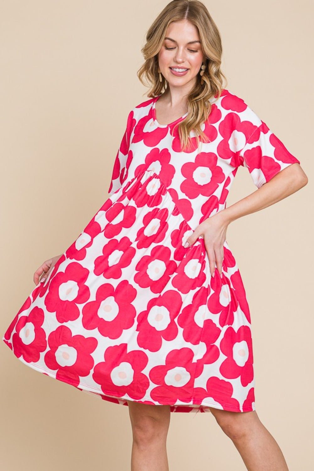 BOMBOM Flower Print Ruched Dress - Runway Regalia