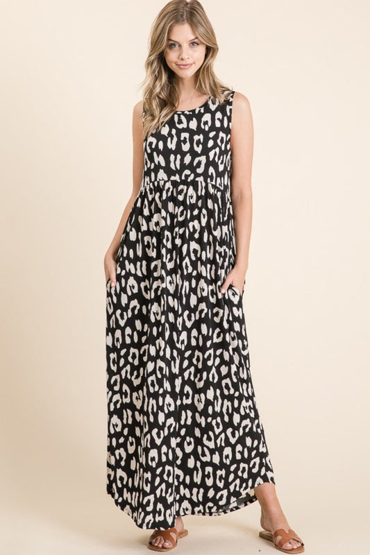 BOMBOM Leopard Maxi Dress with Pockets - Runway Regalia