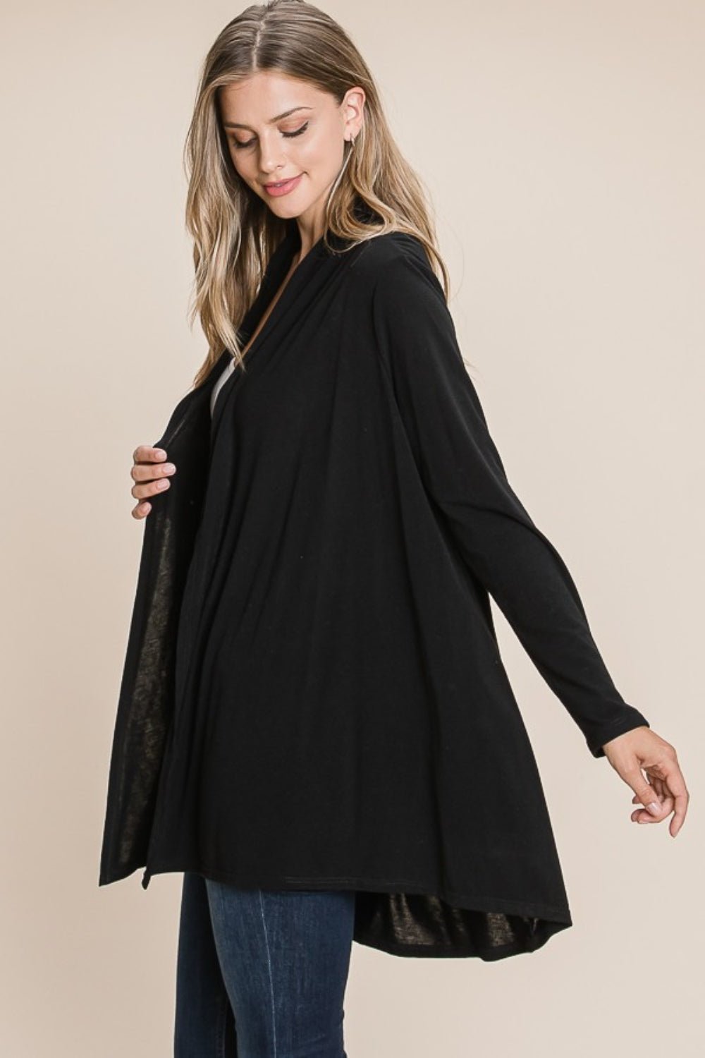 BOMBOM Open Front Long Sleeve Cardigan - Runway Regalia