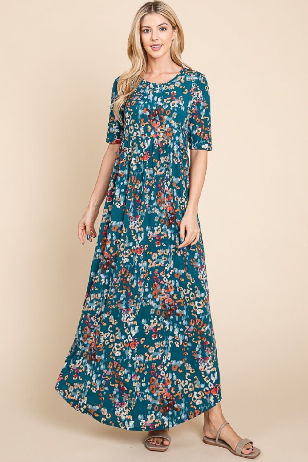 BOMBOM Printed Shirred Maxi Dress - Runway Regalia