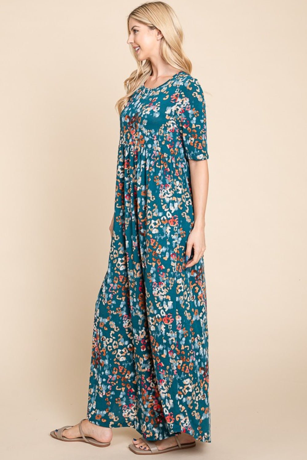 BOMBOM Printed Shirred Maxi Dress - Runway Regalia