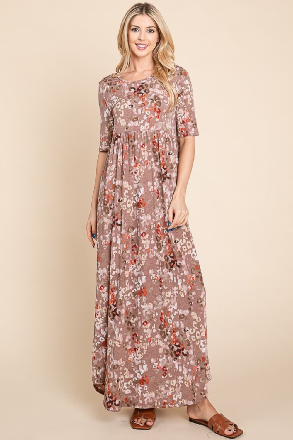 BOMBOM Printed Shirred Maxi Dress - Runway Regalia