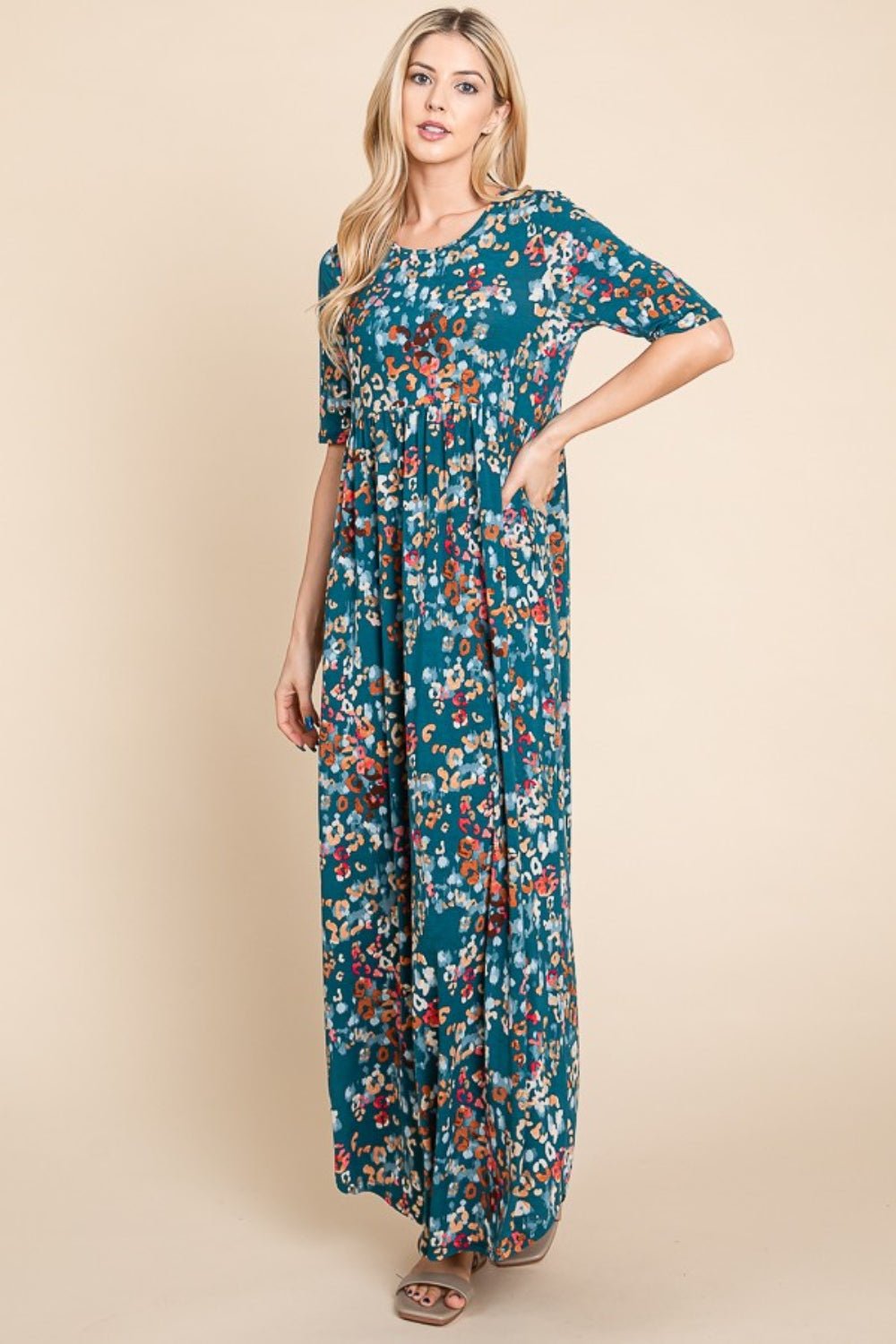 BOMBOM Printed Shirred Maxi Dress - Runway Regalia