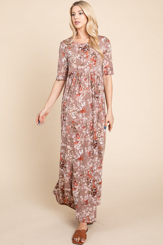 BOMBOM Printed Shirred Maxi Dress - Runway Regalia