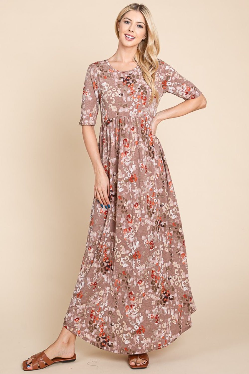 BOMBOM Printed Shirred Maxi Dress - Runway Regalia