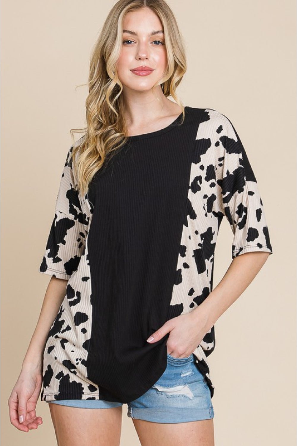 BOMBOM Rodeo Love Ribbed Animal Contrast Tee - Runway Regalia